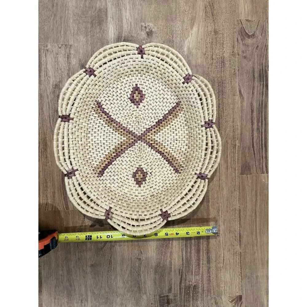 Vintage Southwestern 17x 14 Handwoven Seagrass Basket Tray Boho Centerpiece